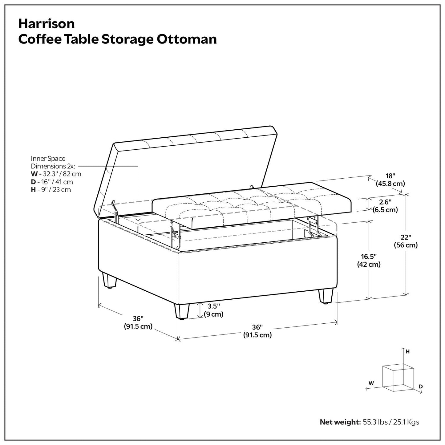 Harrison Upholstered Coffee Table Storage Ottoman