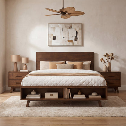 Walnut Queen Platform Bed Frame and Storage