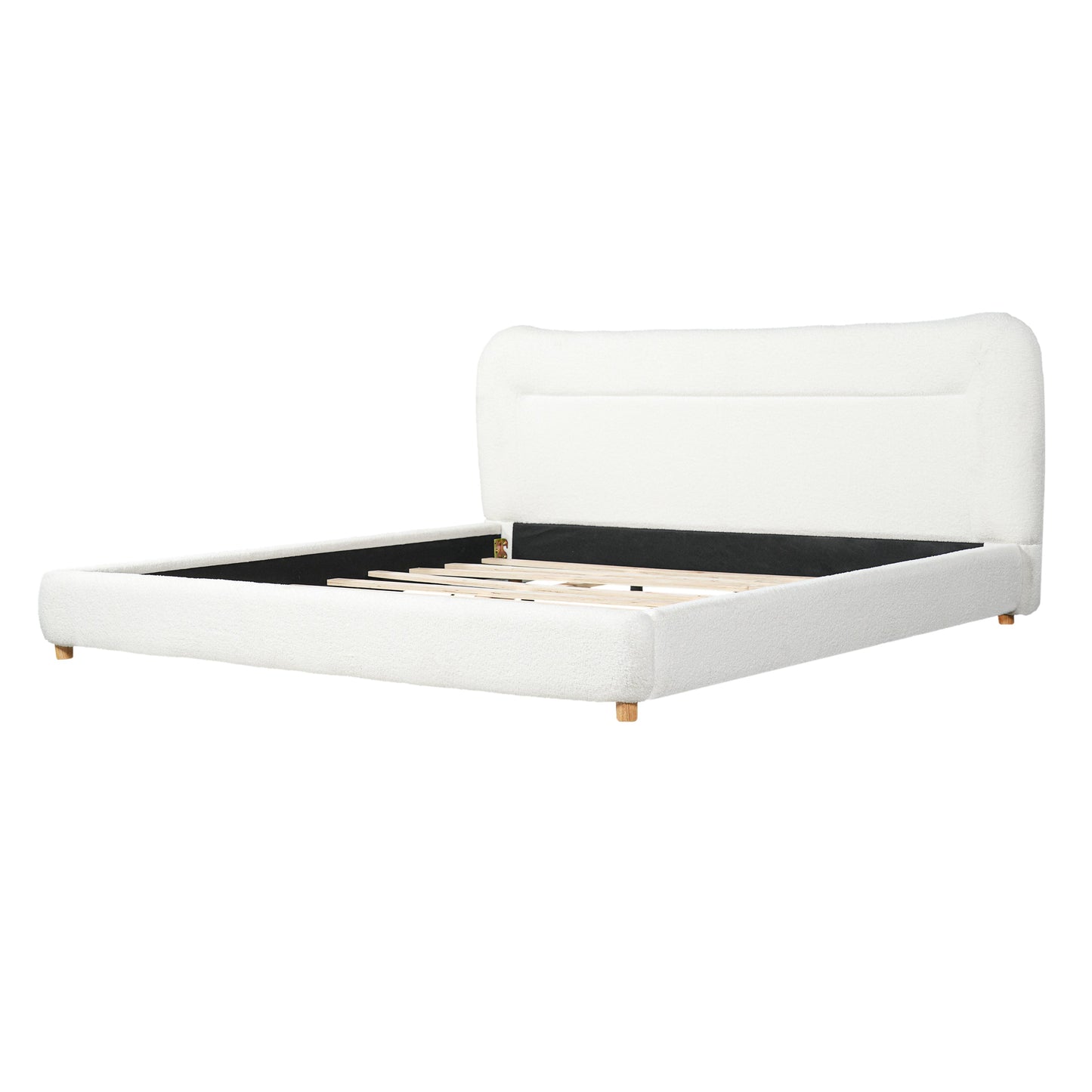 King Teddy Bear Plush Bed with curved white headboard, slatted base and light wood legs on Tampa Home & Garden Store