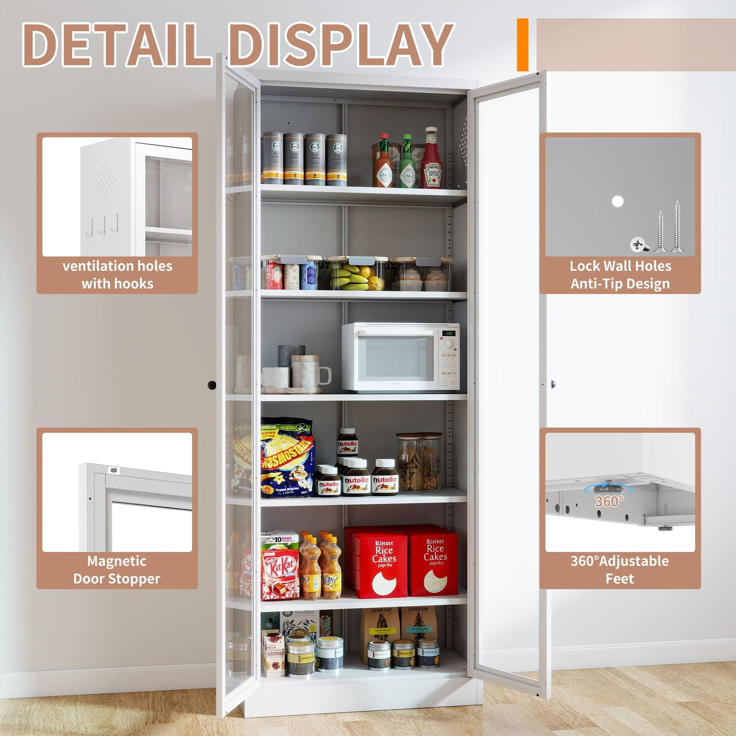 White Metal Kitchen Pantry Cabinet with Shelves