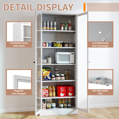 White Metal Kitchen Pantry Cabinet with Shelves