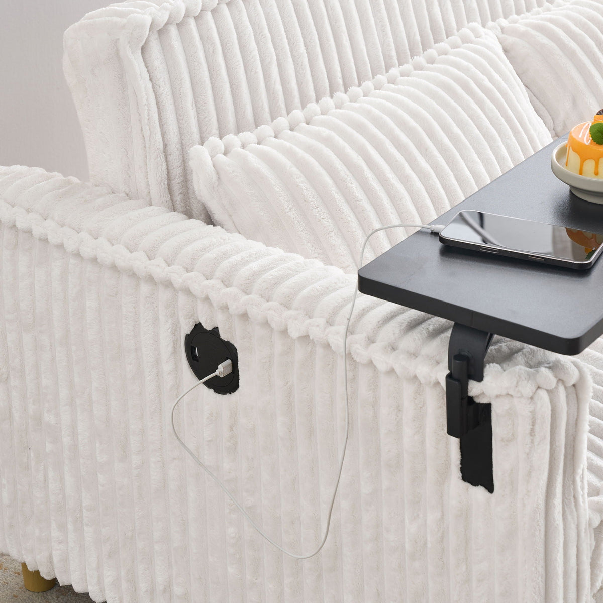 Pull Out Sofa With Movable Table and Usb Ports