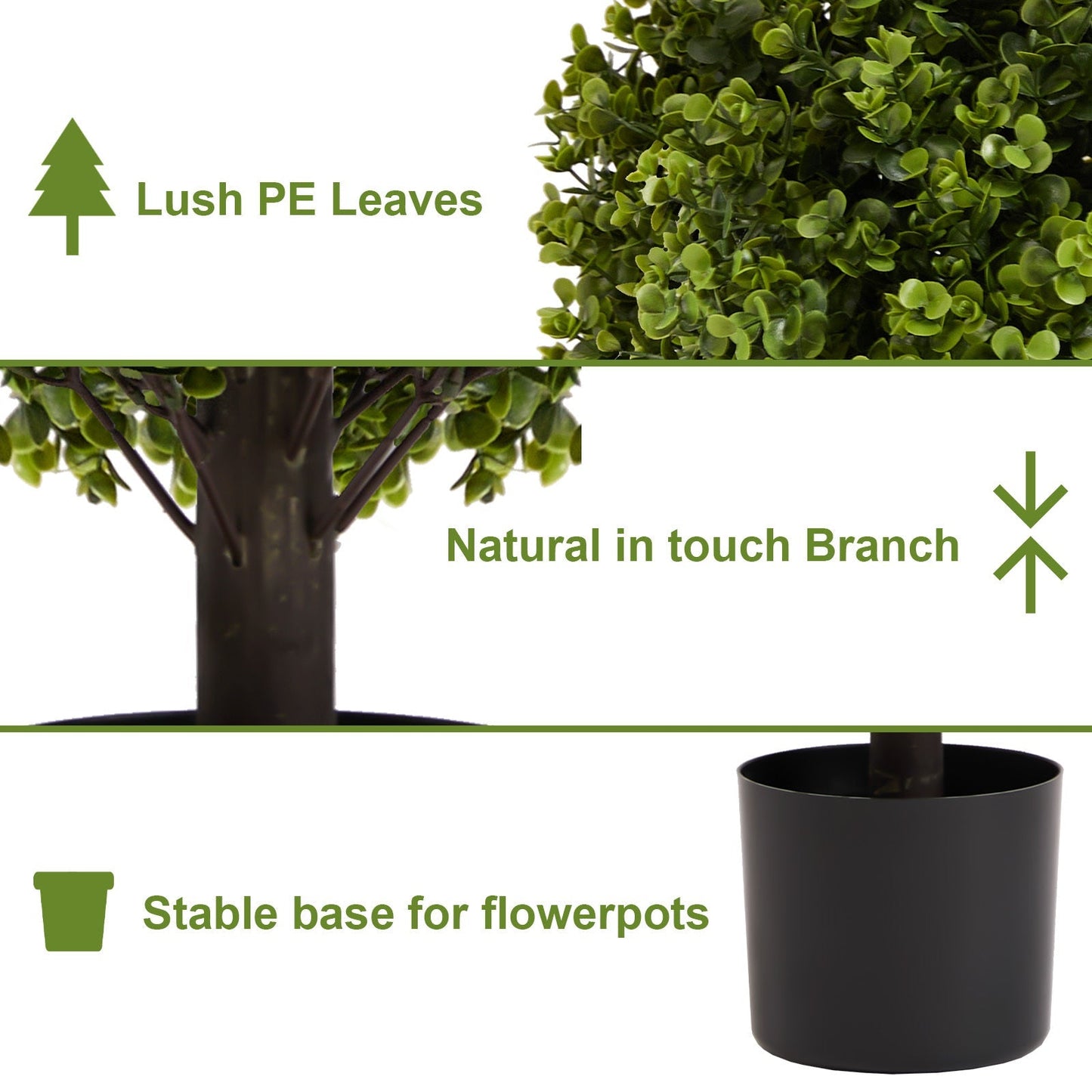 Two 22in boxwood ball topiaries in pots with lifelike PE leaves on Tampa Home & Garden Store
