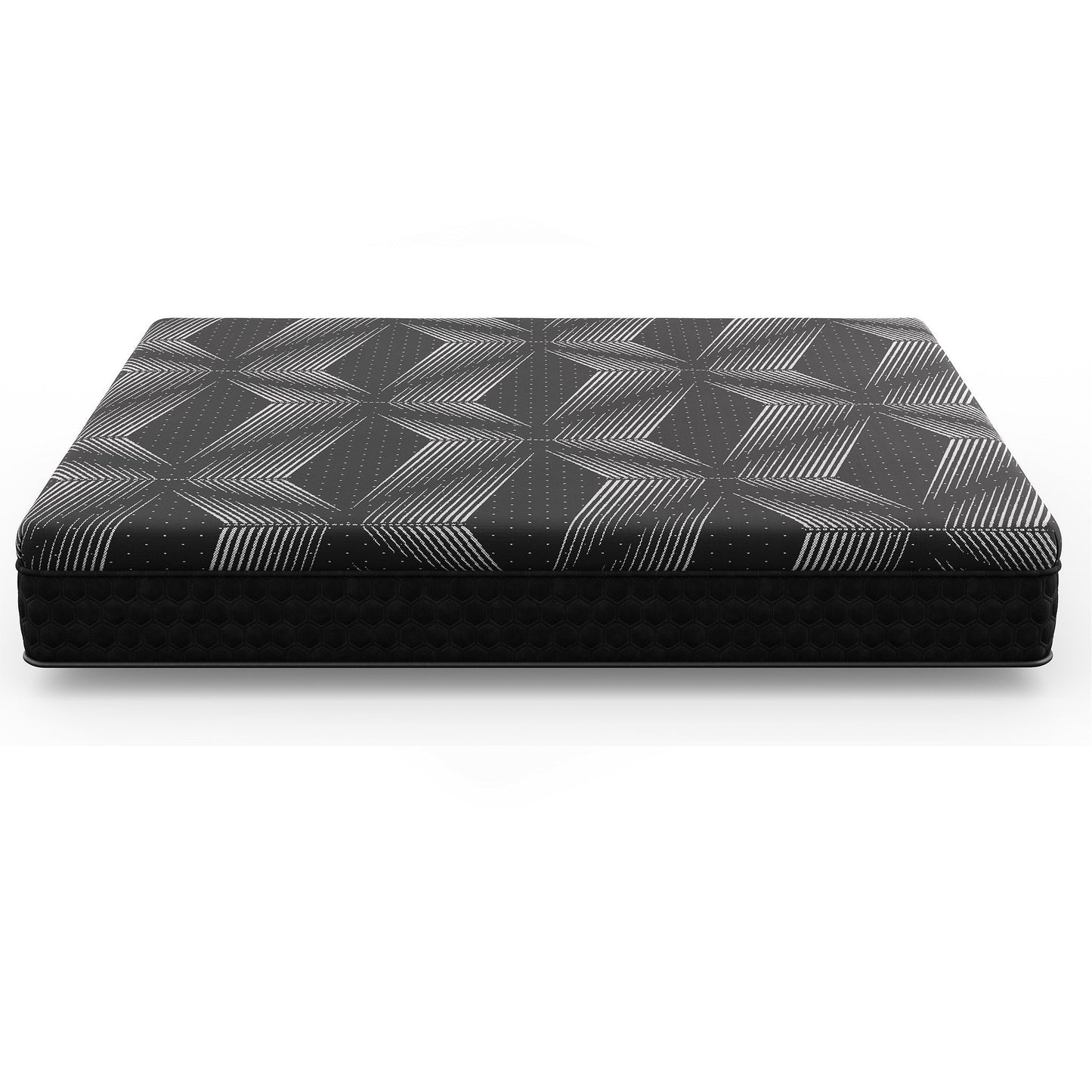 Diamond Matrix Copper Cooling Hybrid Cal King Mattress with geometric black cover on Tampa Home & Garden Store