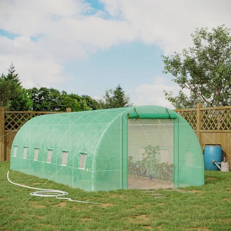 26.2 ft x 9.7 ft Outdoor Walk-in Greenhouse with Green PE Cover and Steel Frame - Tampa Home & Garden Store