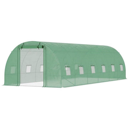 26.2 ft x 9.7 ft Outdoor Walk-in Greenhouse with Green PE Cover and Steel Frame - Tampa Home & Garden Store