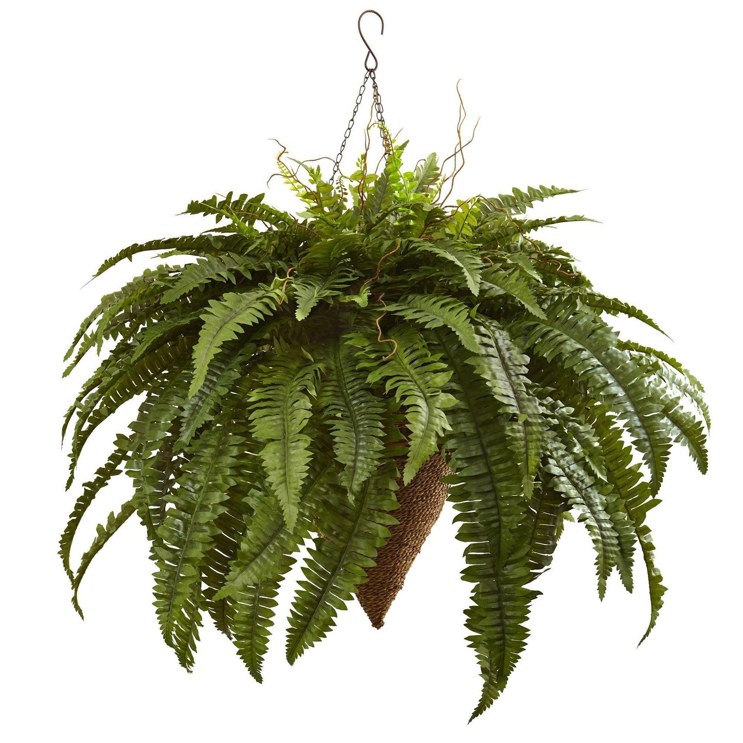 26" Artificial Giant Boston Fern with Cone Hanging Basket" - Tampa Home & Garden Store