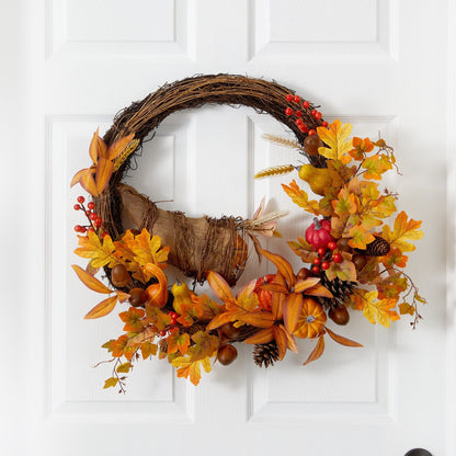 26” Autumn Artificial Cornucopia Fall Wreath - Tampa Home & Garden Store