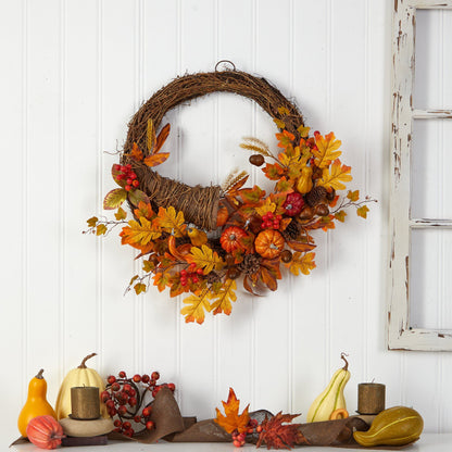 26” Autumn Artificial Cornucopia Fall Wreath - Tampa Home & Garden Store