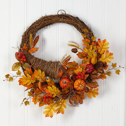26” Autumn Artificial Cornucopia Fall Wreath - Tampa Home & Garden Store