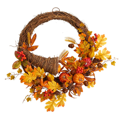 26” Autumn Artificial Cornucopia Fall Wreath - Tampa Home & Garden Store