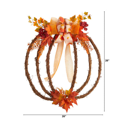 26” Autumn Pumpkin Artificial Vine Fall Wreath - Tampa Home & Garden Store