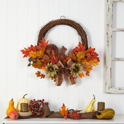 26” Fall Harvest Artificial Autumn Wreath with Twig Base and Squirrel - Tampa Home & Garden Store