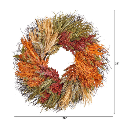 26” Fall Sorghum Harvest Autumn Artificial Wreath - Tampa Home & Garden Store