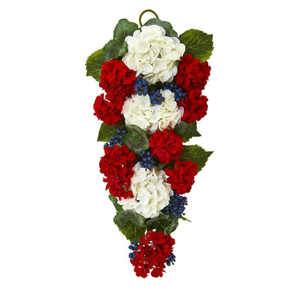26” Geranium and Blue Berry Artificial Teardrop - Tampa Home & Garden Store