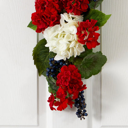 26” Geranium and Blue Berry Artificial Teardrop - Tampa Home & Garden Store