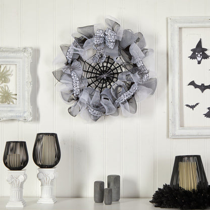 26” Halloween Spider Web Mesh Wreath - Tampa Home & Garden Store