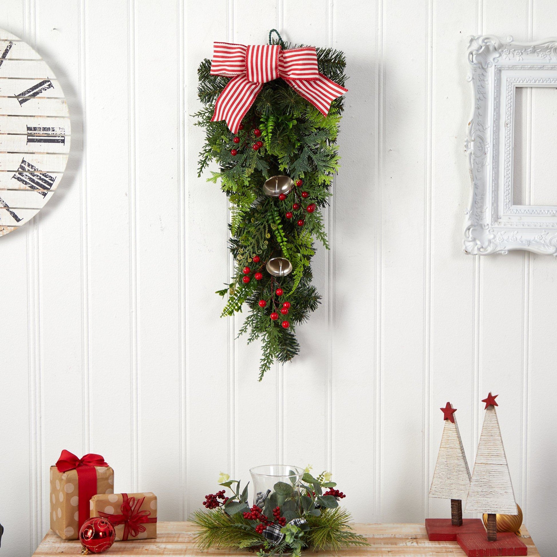 26" Holiday Christmas Bells and Bow Artificial Swag" - Tampa Home & Garden Store