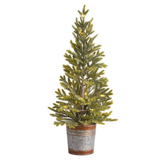 26” Pine “Natural Look” Artificial Christmas Tree with 35 Warm White Lights in Rustic Metal Planter - Tampa Home & Garden Store