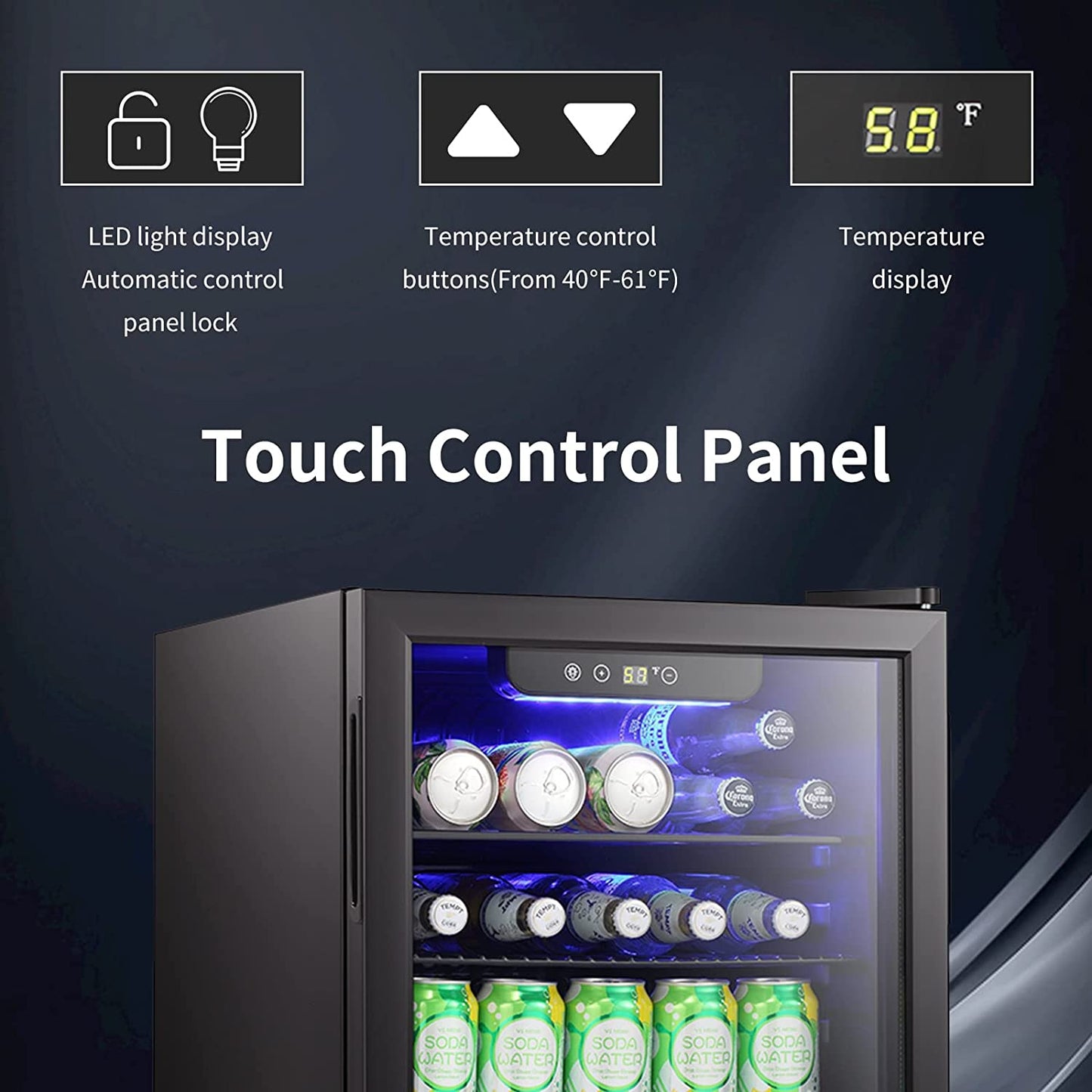 Kismile 2.6 cu ft wine cooler with glass door, blue LED interior lighting, wine fridge on Tampa Home & Garden Store