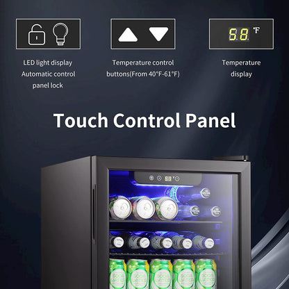 Kismile 2.6 cu ft wine cooler with glass door, blue LED interior lighting, wine fridge on Tampa Home & Garden Store