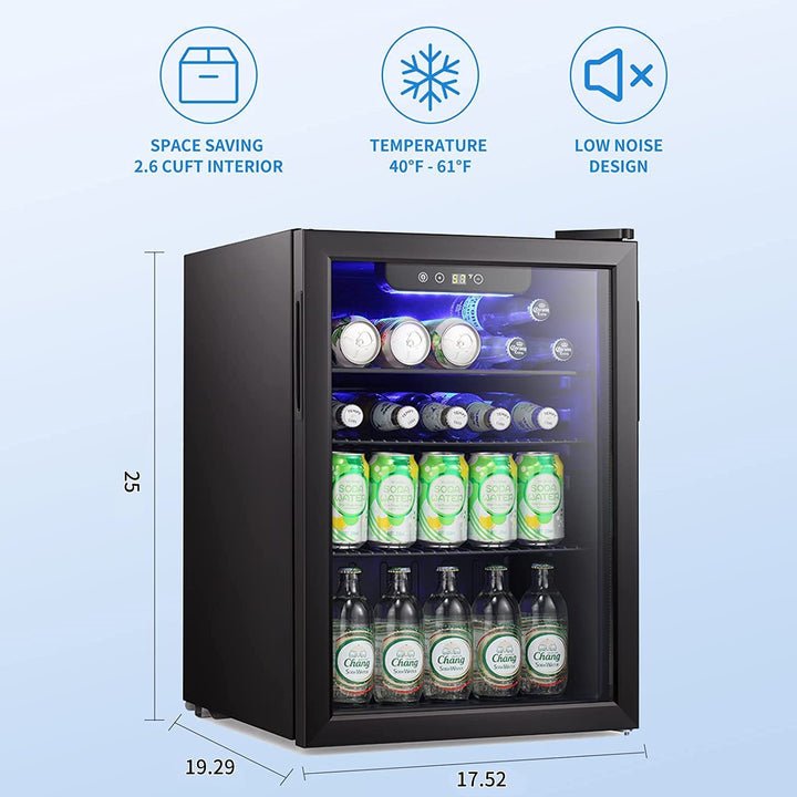 Black Kismile 2.6 Cu.ft wine cooler with glass door, blue LED interior on Tampa Home & Garden Store