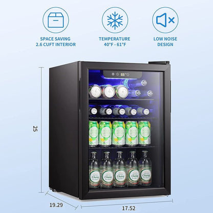 Black Kismile 2.6 Cu.ft wine cooler with glass door, blue LED interior on Tampa Home & Garden Store