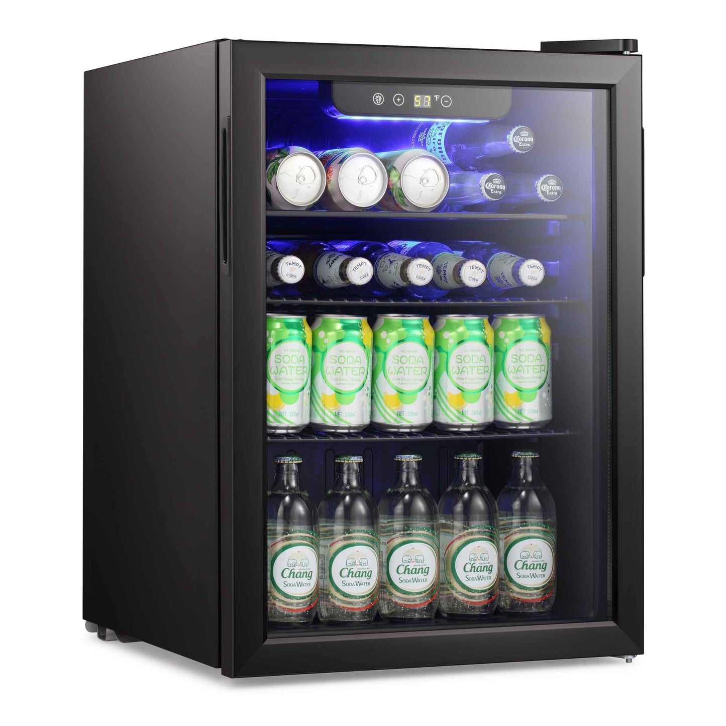 Kismile 2.6 cu ft wine cooler W5870BH glass-door beverage fridge with blue LED Chang soda water on Tampa Home & Garden Store