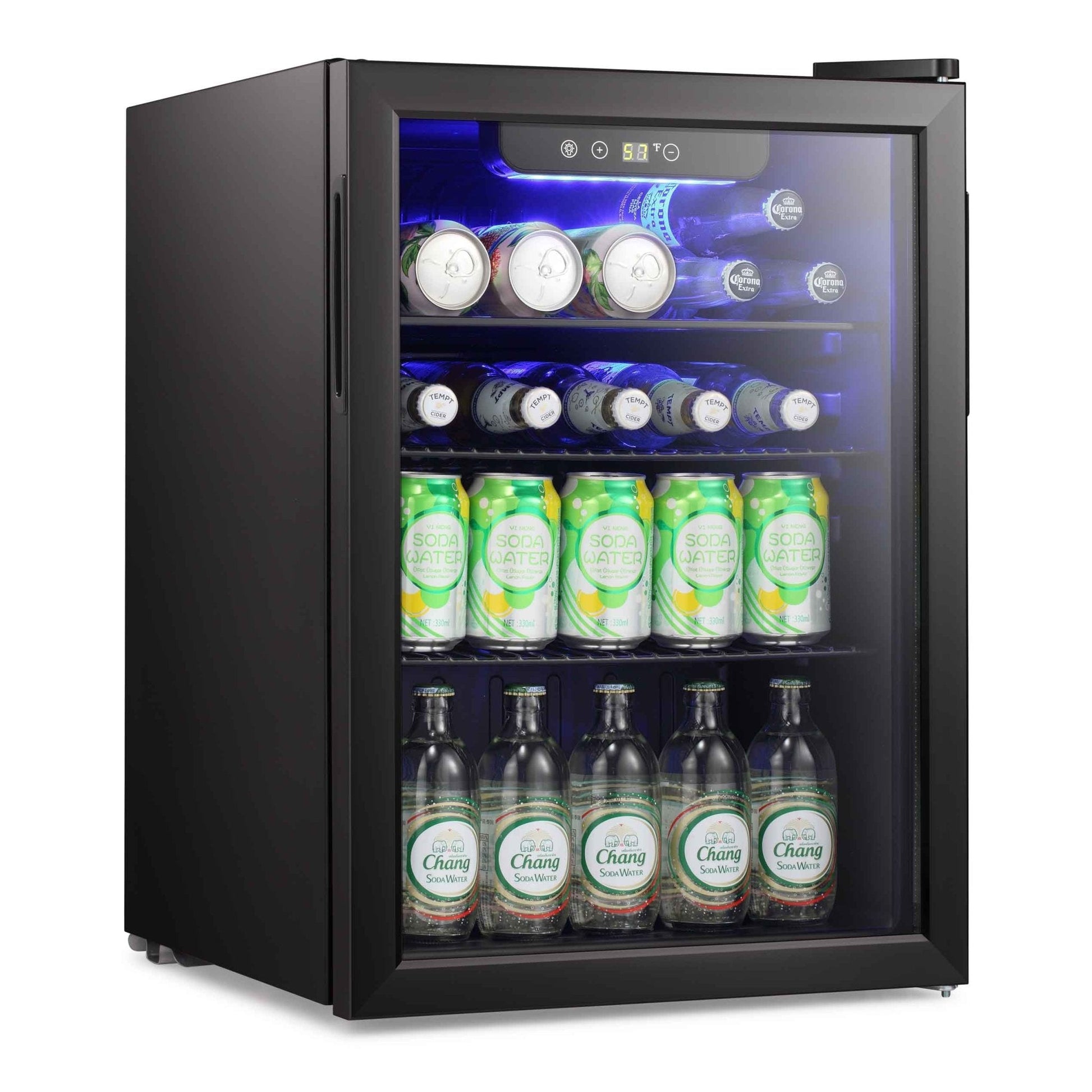 Kismile 2.6 cu ft wine cooler W5870BH glass-door beverage fridge with blue LED Chang soda water on Tampa Home & Garden Store