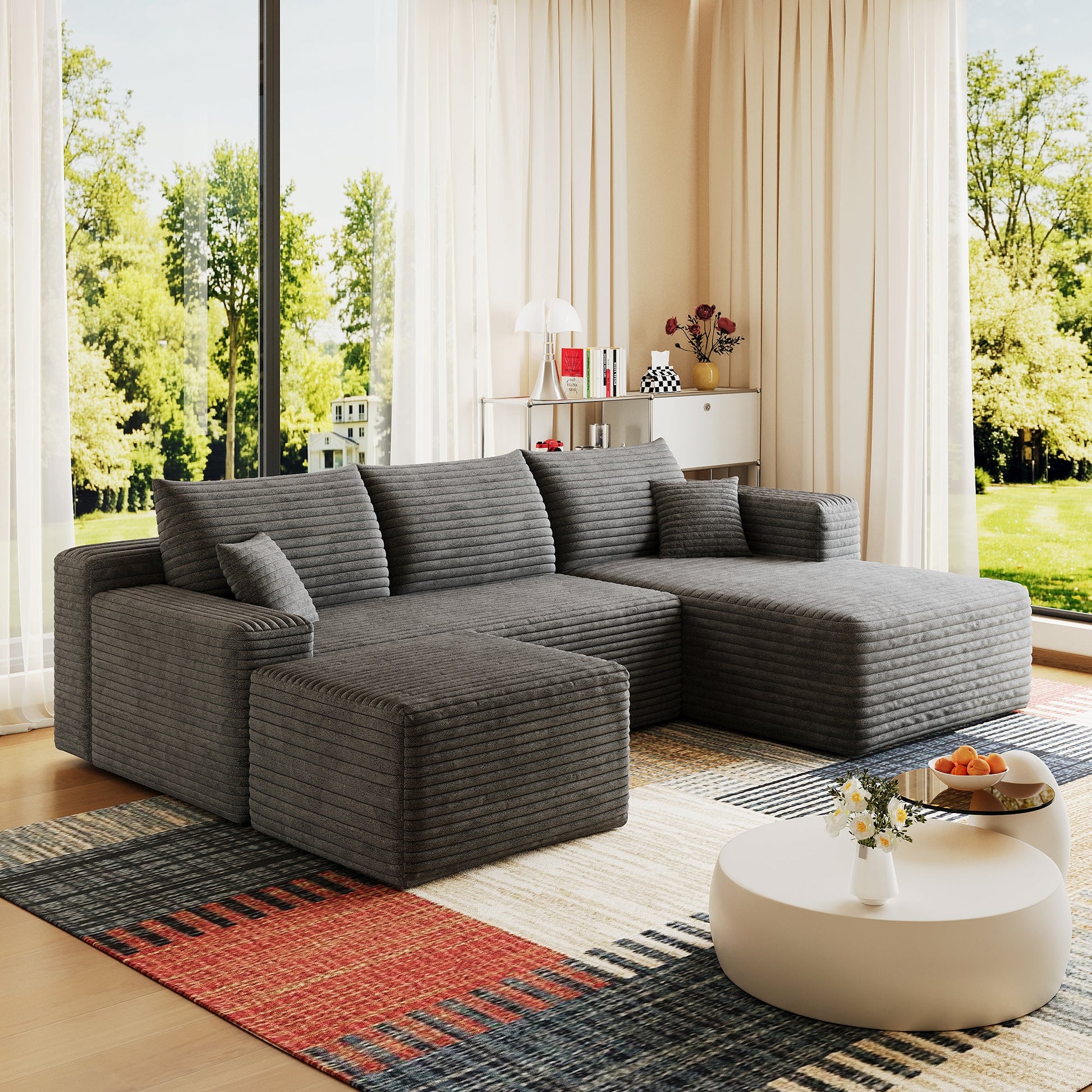 95in Cloud sectional sofa with ottoman in gray textured fabric by HouseOfZazla on Tampa Home & Garden Store