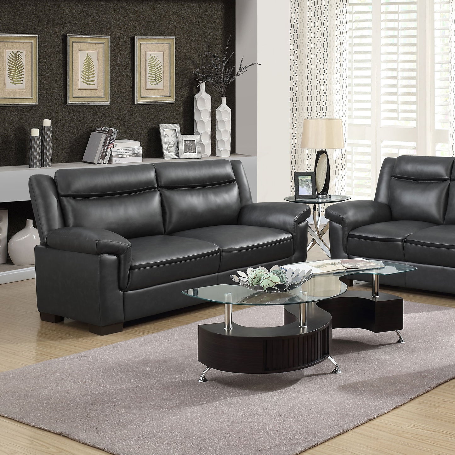 Contemporary Gray Sofa with Leatherette Finish