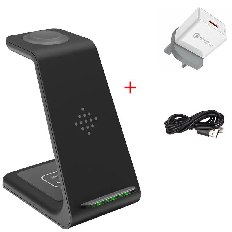 3-in-1 fast charging station wireless charger stand black with wireless pad and QC3.0 wall charger on Tampa Home & Garden Store