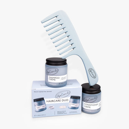 UpCircle Haircare Duo set with 2 bottles shampoo and conditioner and bamboo wide-tooth comb on Tampa Home & Garden Store