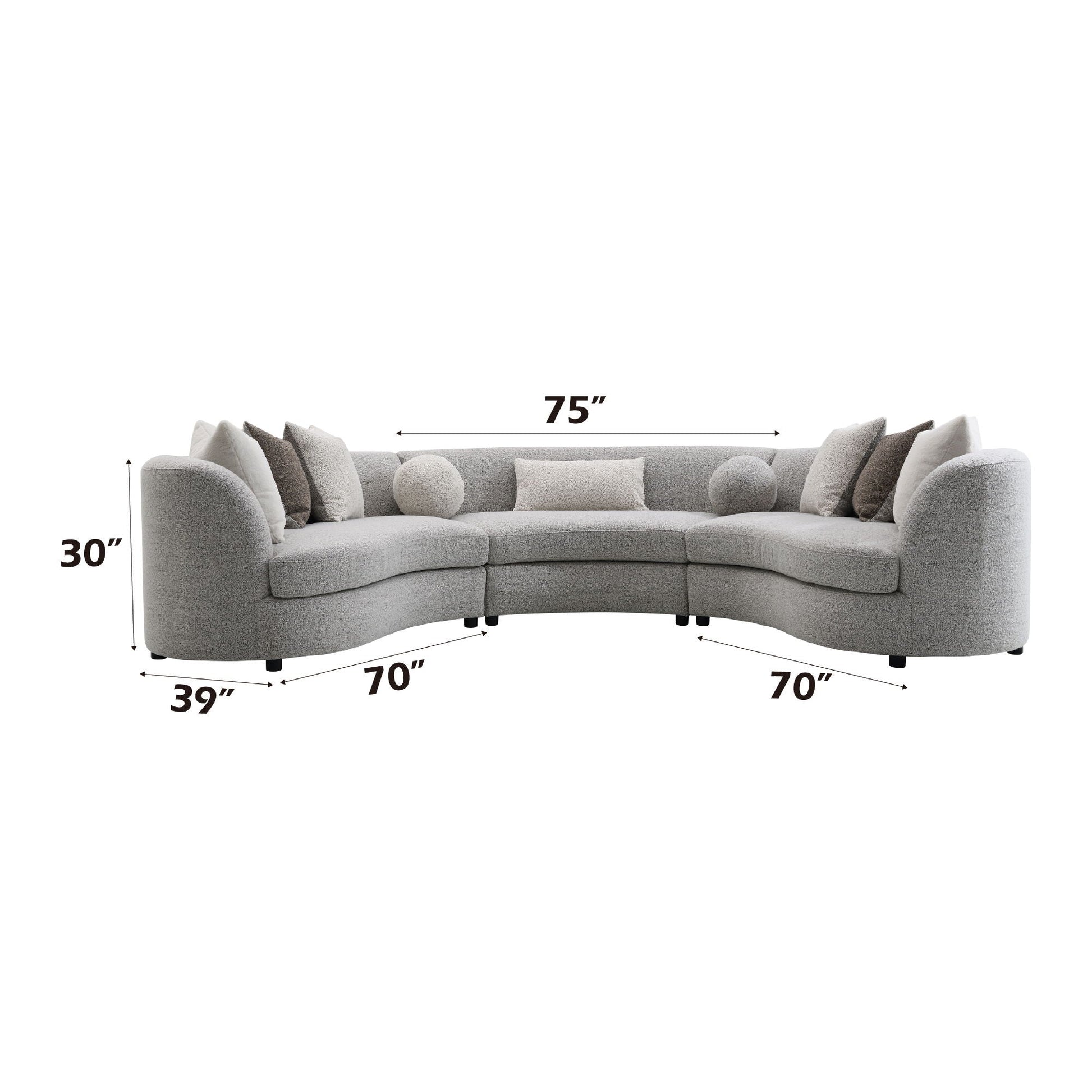 Ivria Boucle Sectional Sofa gray with 9 pillows curved stationary by HouseOfZazla on Tampa Home & Garden Store