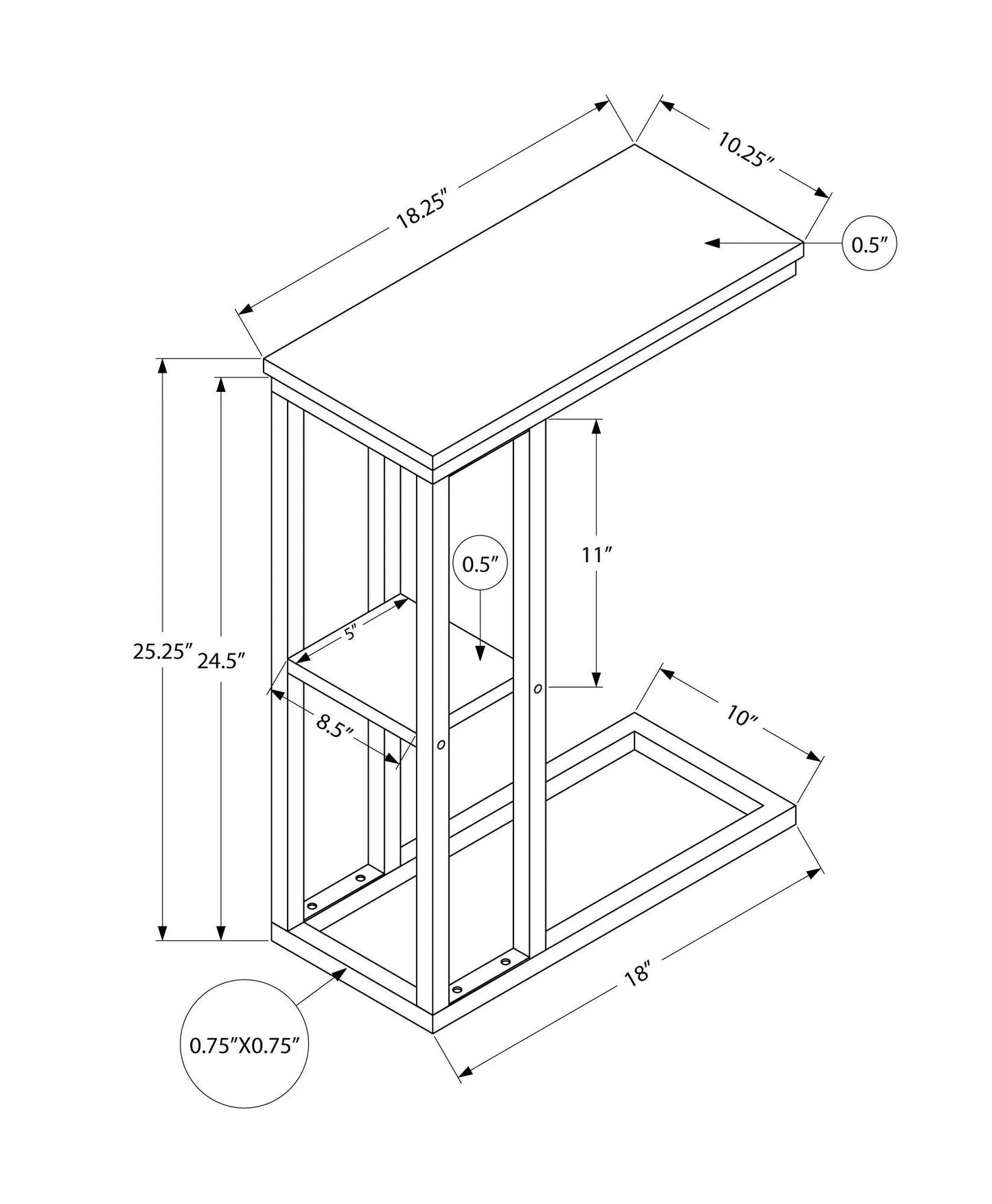 C Shaped Accent Table with Contemporary Design