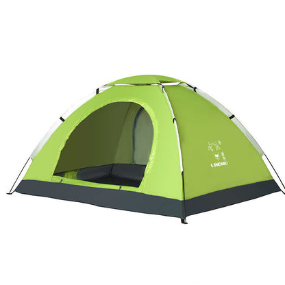 Single-layer camping tent lime-green dome with dark gray base Lingmu logo on Tampa Home & Garden Store