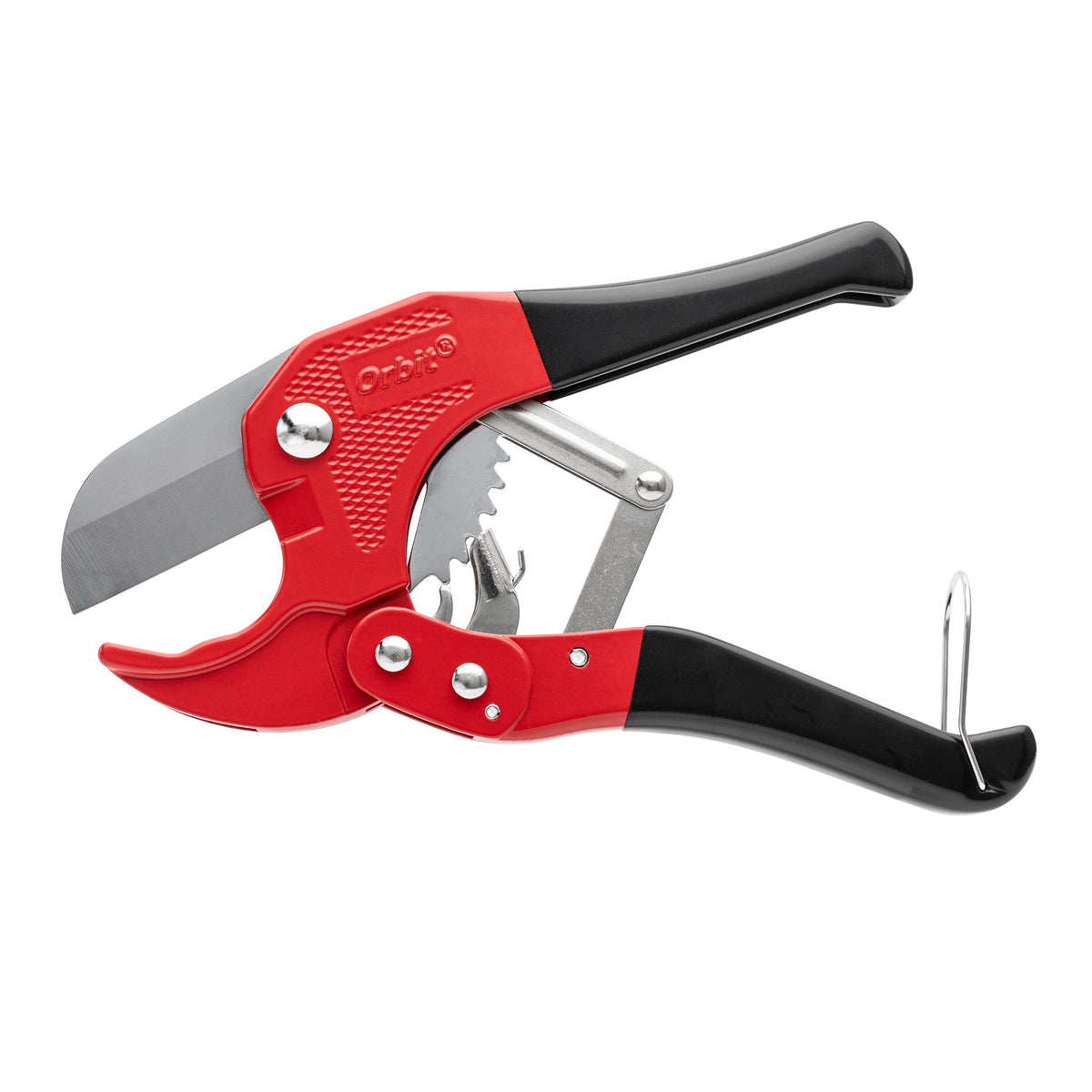 PVC and Poly Pipe Cutting Tool Set 26020 by Orbit Irrigation with red/black handle on Tampa Home & Garden Store