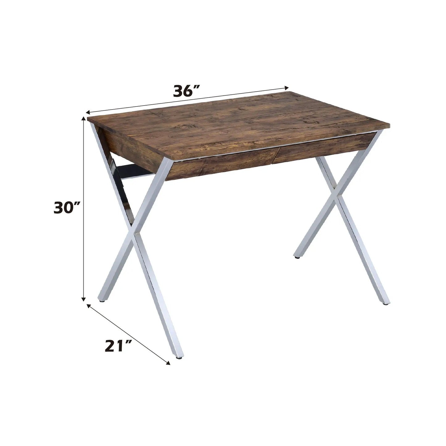 Weathered Oak Writing Desk with Chrome Legs