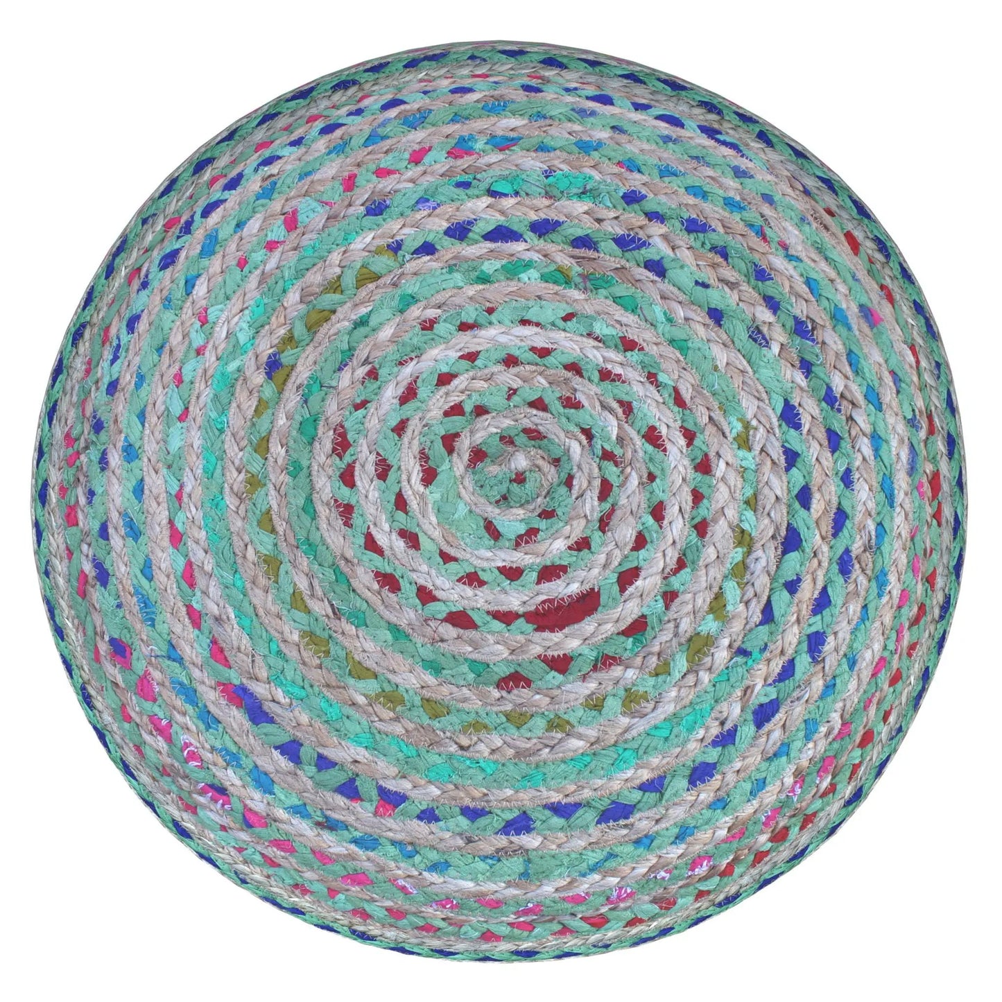 Margo Handcrafted Round Pouf, multicolor braided rope weave, Unique Piece Furniture on Tampa Home & Garden Store