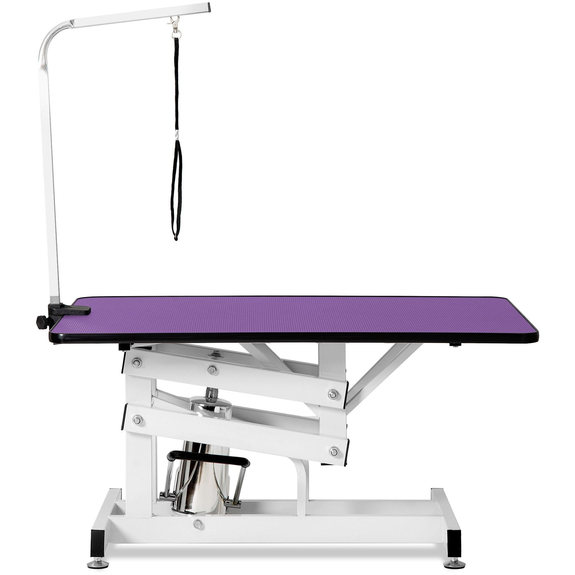 Hydraulic Pet Grooming Table with purple surface and frame, overhead arm loop HouseOfZazla on Tampa Home & Garden Store