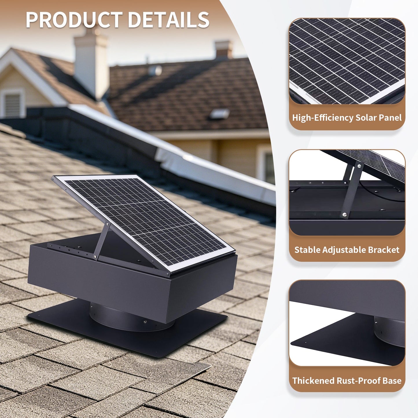 12in Solar Roof Vent Fan by HouseOfZazla on a rooftop with a tilted solar panel and sturdy base on Tampa Home & Garden Store