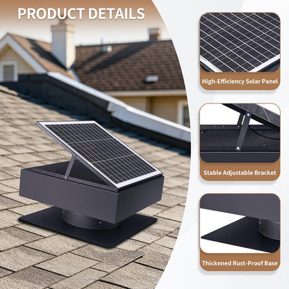 12in Solar Roof Vent Fan by HouseOfZazla on a rooftop with a tilted solar panel and sturdy base on Tampa Home & Garden Store