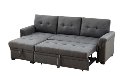 Sierra reversible sleeper sectional with storage chaise, gray fabric and tufted cushions on Tampa Home & Garden Store