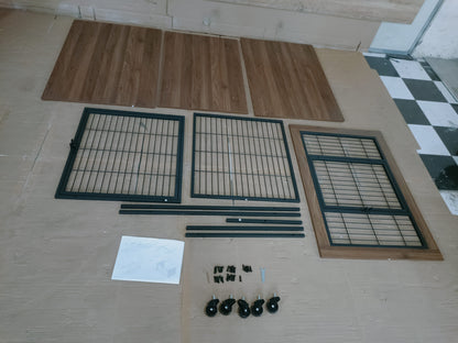 38.6in dog crate furniture with wheels by HouseOfZazla, wood panels and metal wire frames on Tampa Home & Garden Store