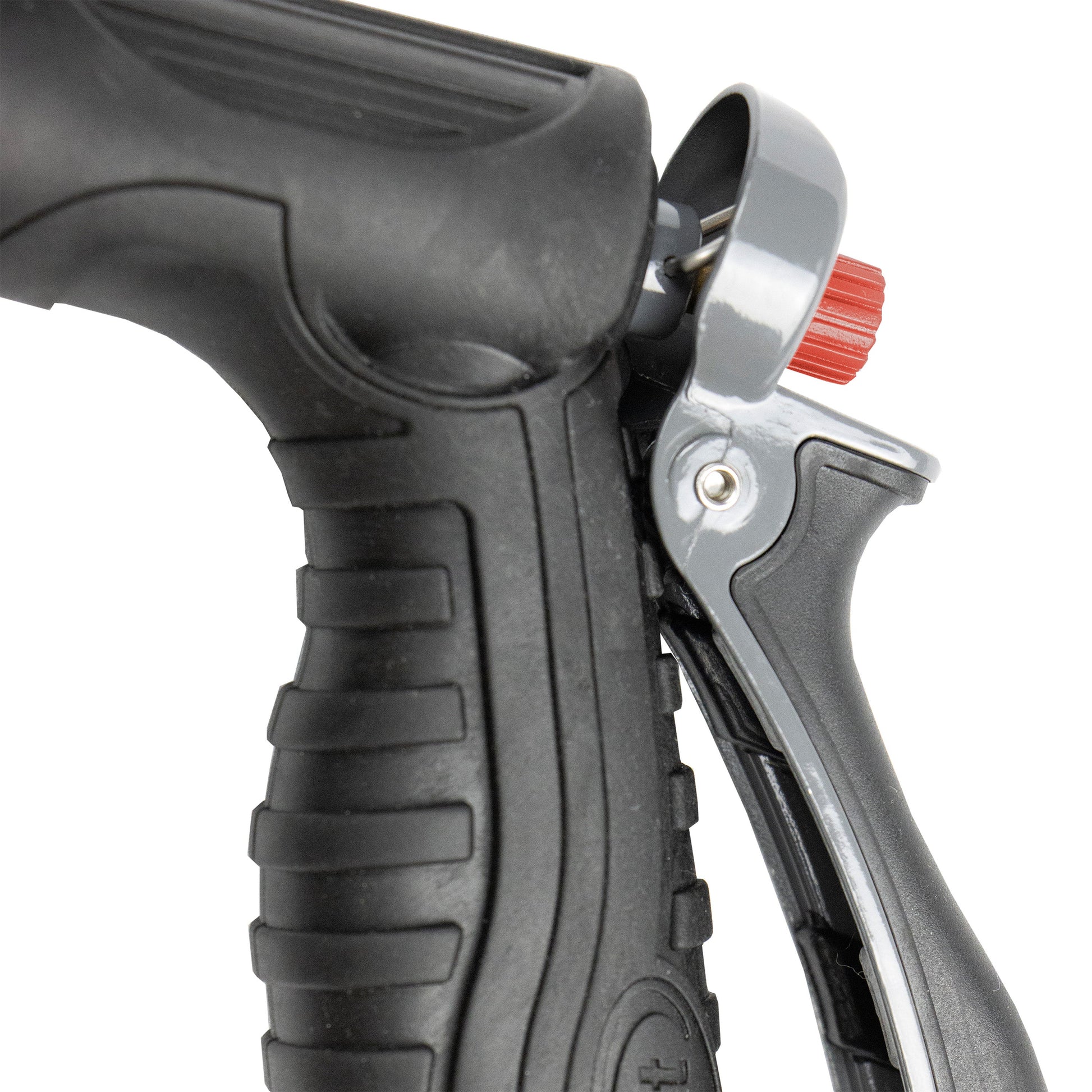 5-pattern zinc rear-trigger hose nozzle by Orbit Irrigation with red knob on Tampa Home & Garden Store