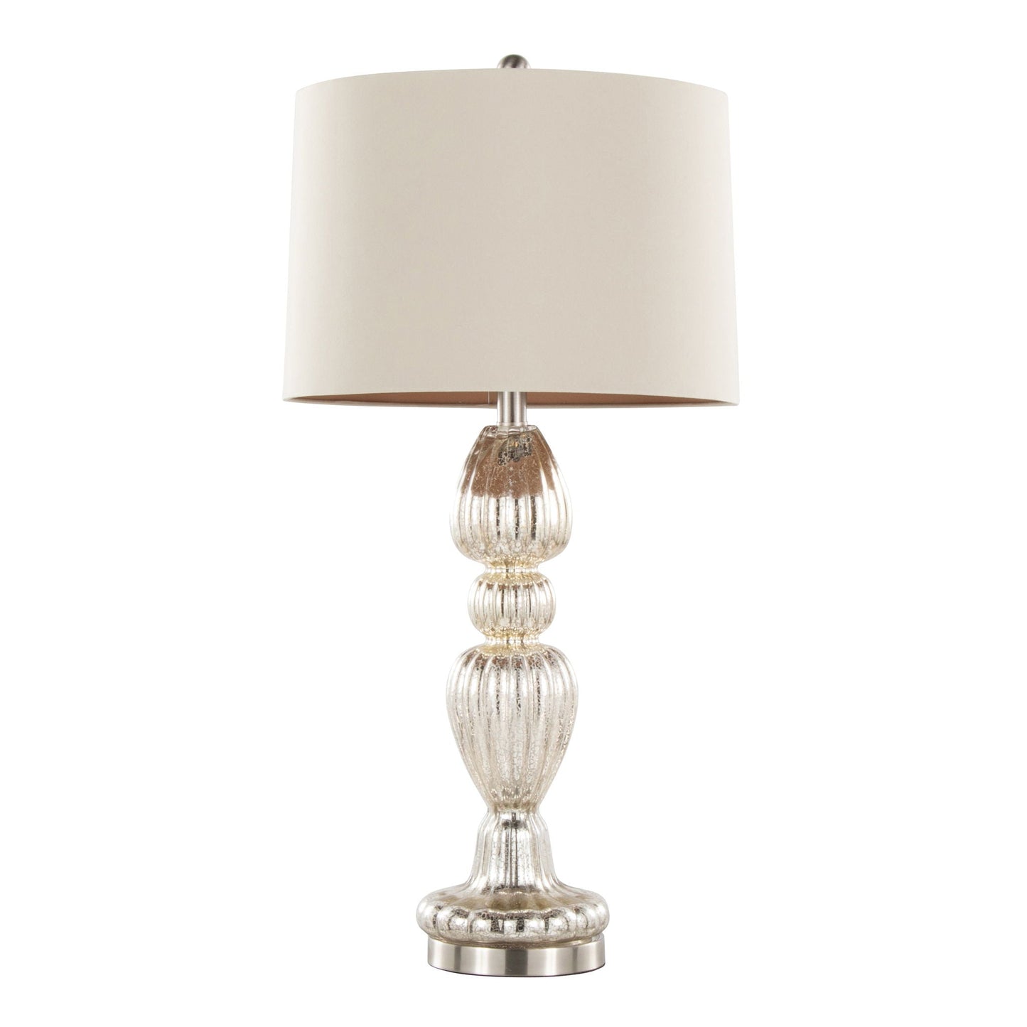 Spade Contemporary Table Lamp mercury nickel natural finish beige shade ribbed glass base on Tampa Home & Garden Store