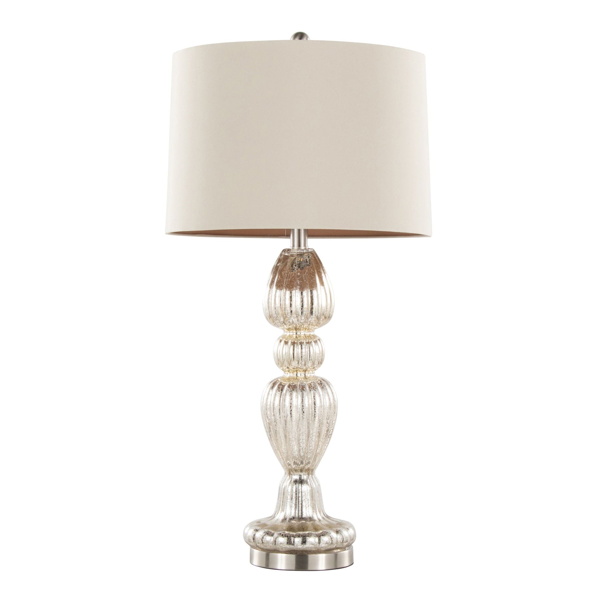 Spade Contemporary Table Lamp mercury nickel natural finish beige shade ribbed glass base on Tampa Home & Garden Store