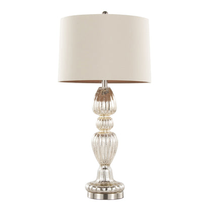 Spade Contemporary Table Lamp mercury nickel natural finish beige shade ribbed glass base on Tampa Home & Garden Store