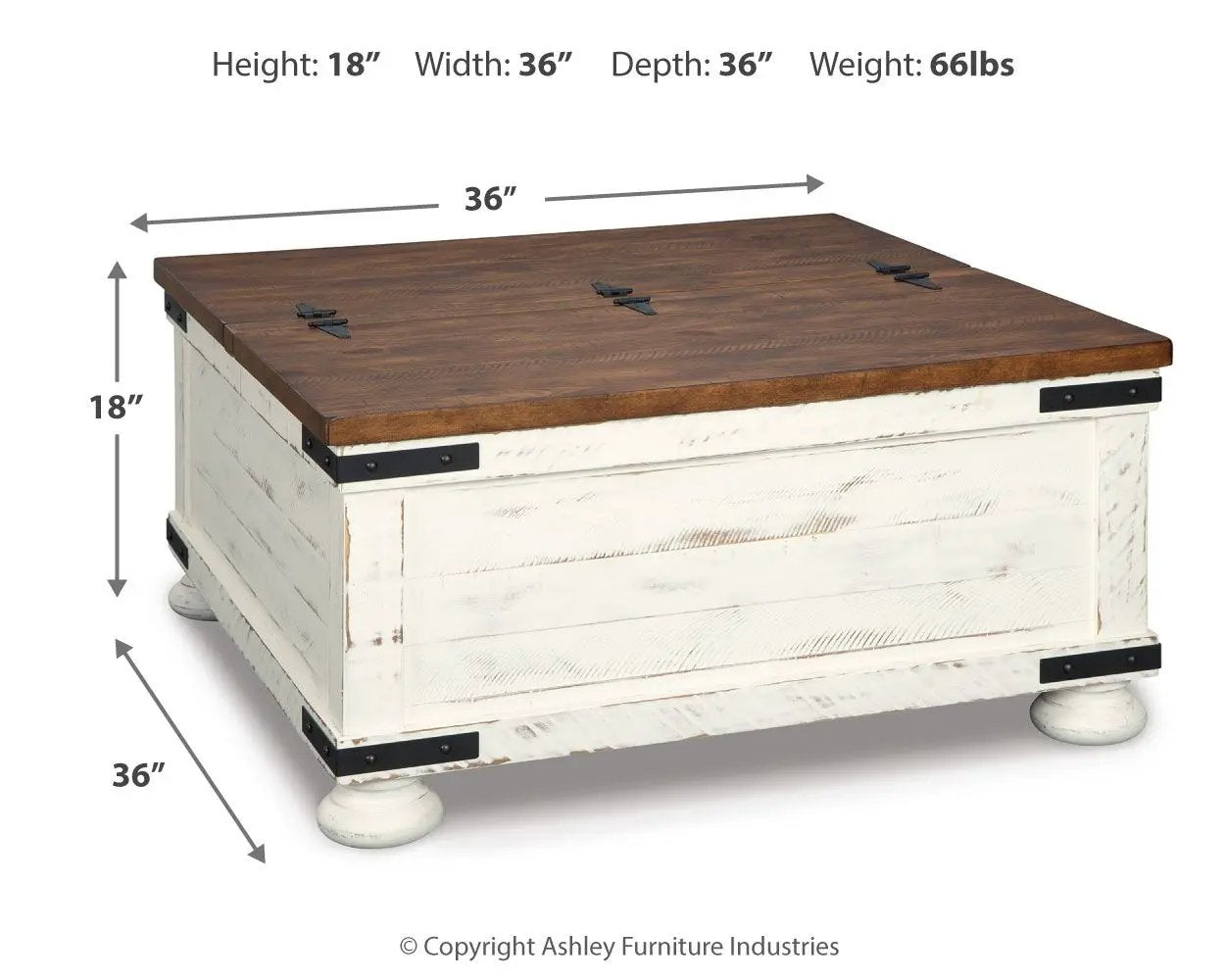Wystfield cocktail table with storage whitewashed base and dark brown wood tabletop on Tampa Home & Garden Store
