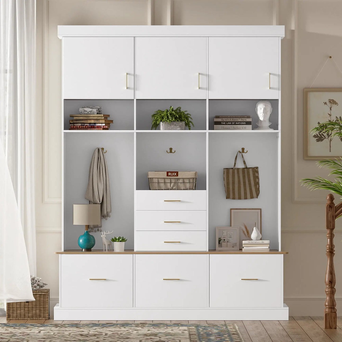 Entryway Hall Tree With Bench and Storage Unit